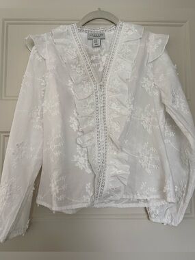 Calypso St. Barth White Lace-Trim Embroidered Top